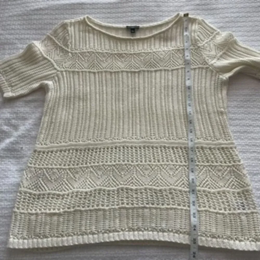 PL Talbots Cream Crochet Style Short-Sleeve Sweater